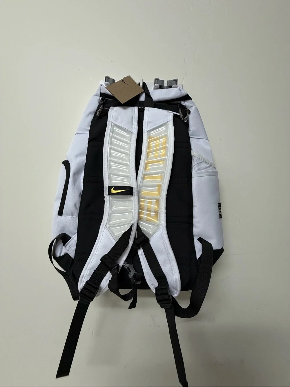 Men's Two-Tone White & Black Backpack with Gold Accent